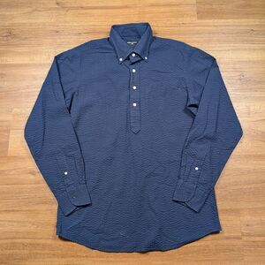Spier and Mackay Seersucker Popover Shirt Men Size 16.5 Blue Cotton Slim Fit
